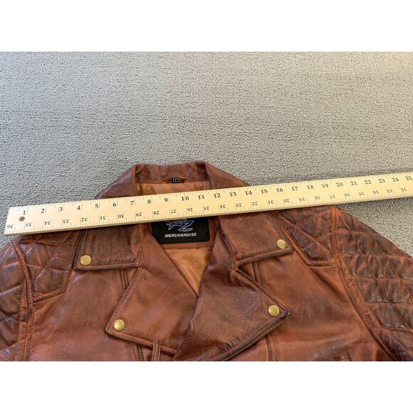 FZ Merchandise Men's Brown Leather Motorcycle Jacket Quilted Shoulders - Picture 7 of 16